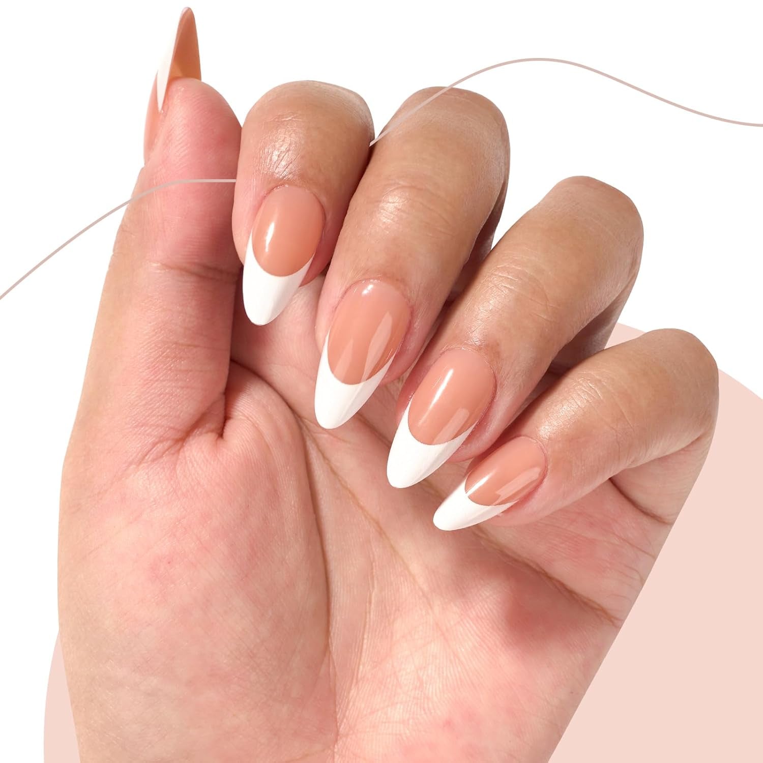 French Tip Press on Nails Gel Nail Tips - 300Pcs Pre-Colored Quick and Easy Press on Nails Almond Fake Nails with Designs DIY Nail Extensions, Nude White