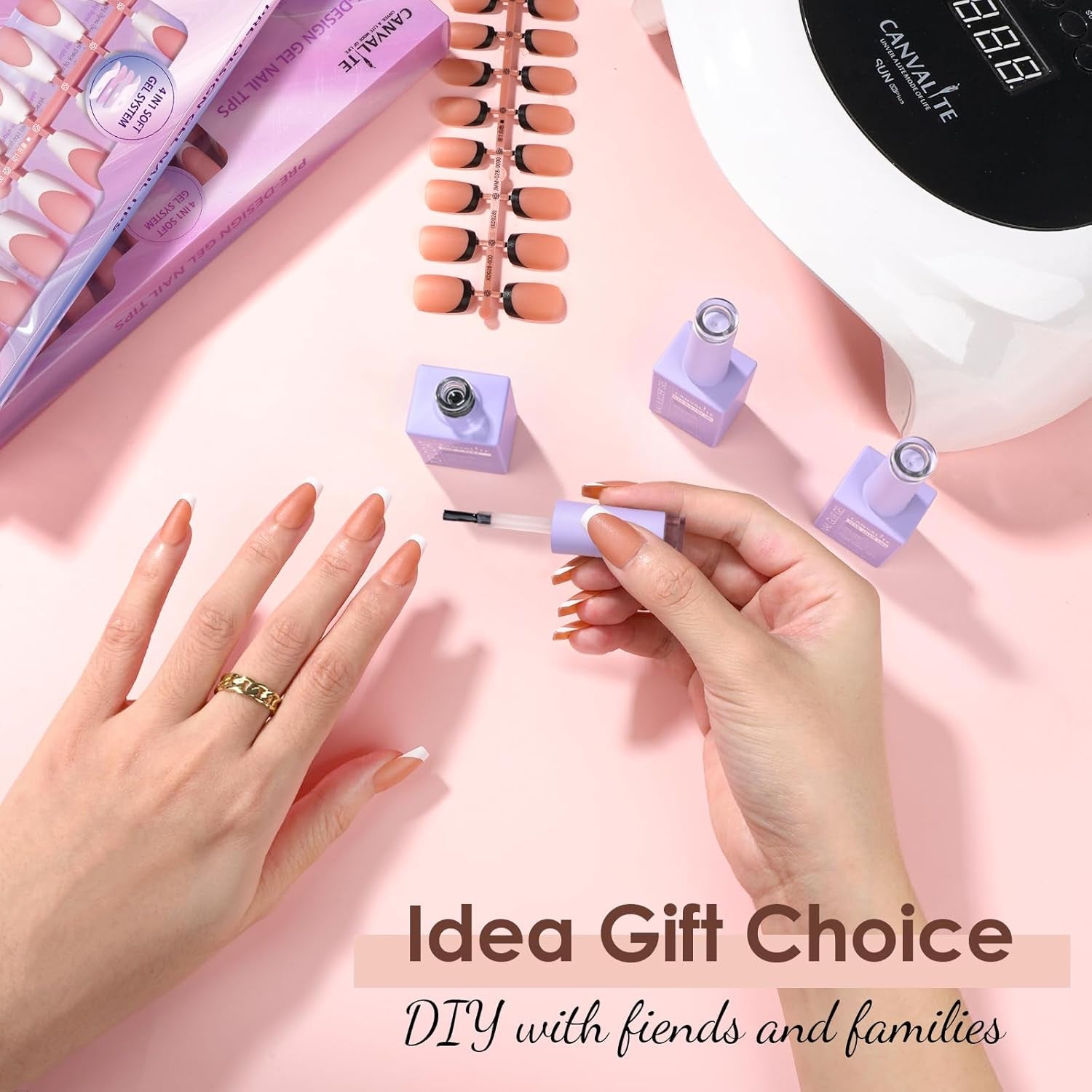 French Tip Press on Nails Gel Nail Tips - 300Pcs Pre-Colored Quick and Easy Press on Nails Almond Fake Nails with Designs DIY Nail Extensions, Nude White