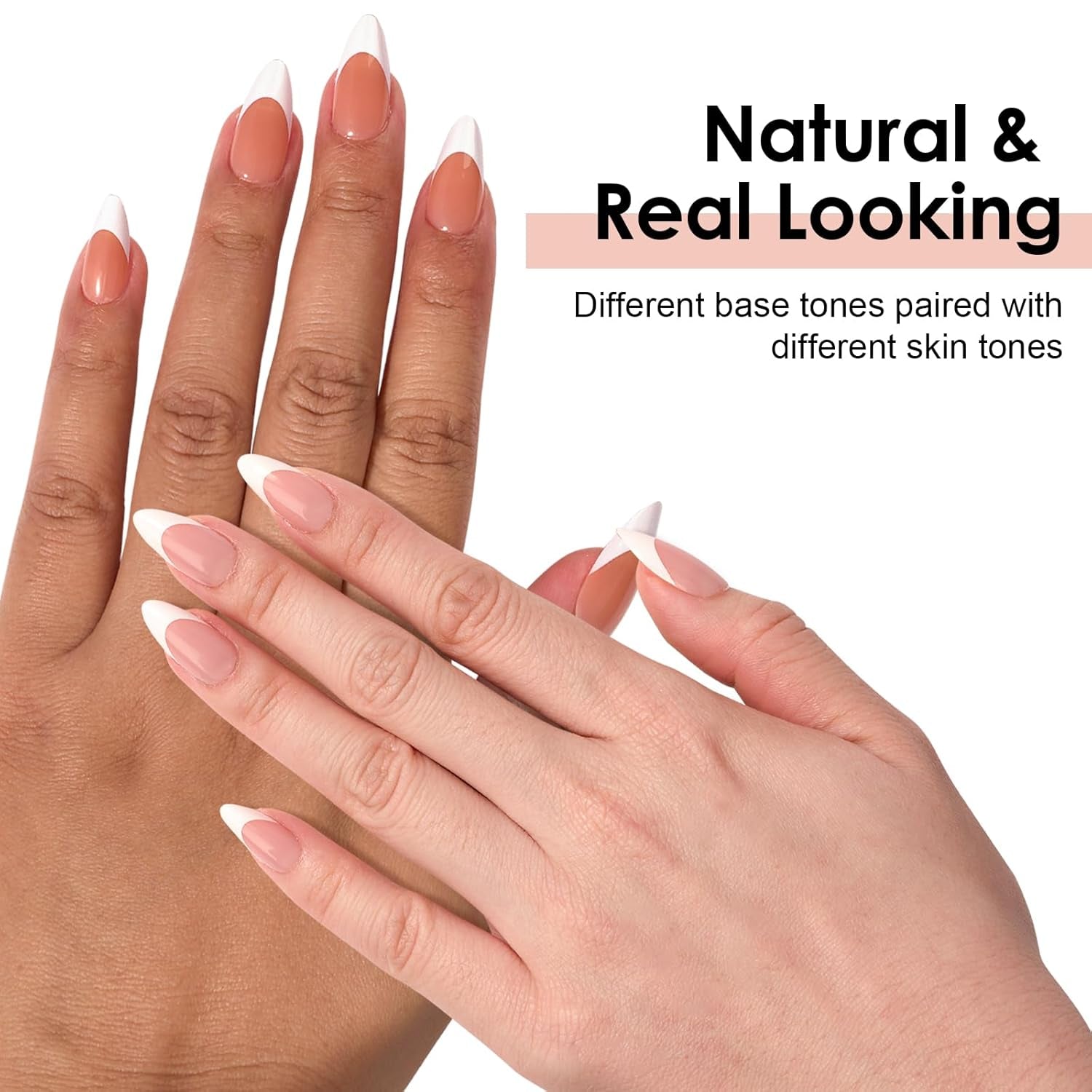 French Tip Press on Nails Gel Nail Tips - 300Pcs Pre-Colored Quick and Easy Press on Nails Almond Fake Nails with Designs DIY Nail Extensions, Nude White