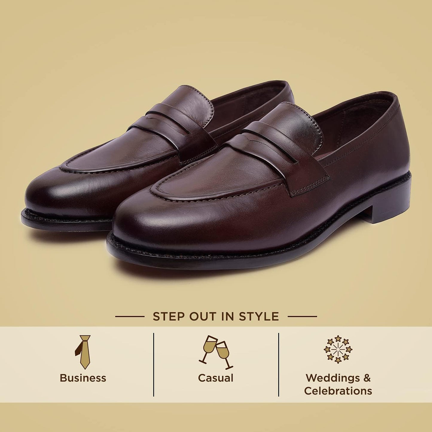 | James Genuine Leather Men'S Penny Loafers | Goodyear Welted Dress Loafers | Brown Leather Sole Slip on Shoes | Comfortable Handcrafted Luxury Shoes for Men