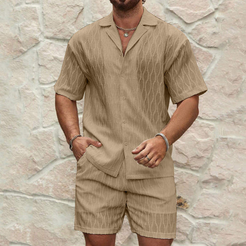 Men Tracksuits Summer Fashion Solid Loose Casual Two Pieces Lapel