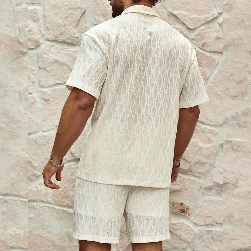 Men Tracksuits Summer Fashion Solid Loose Casual Two Pieces Lapel