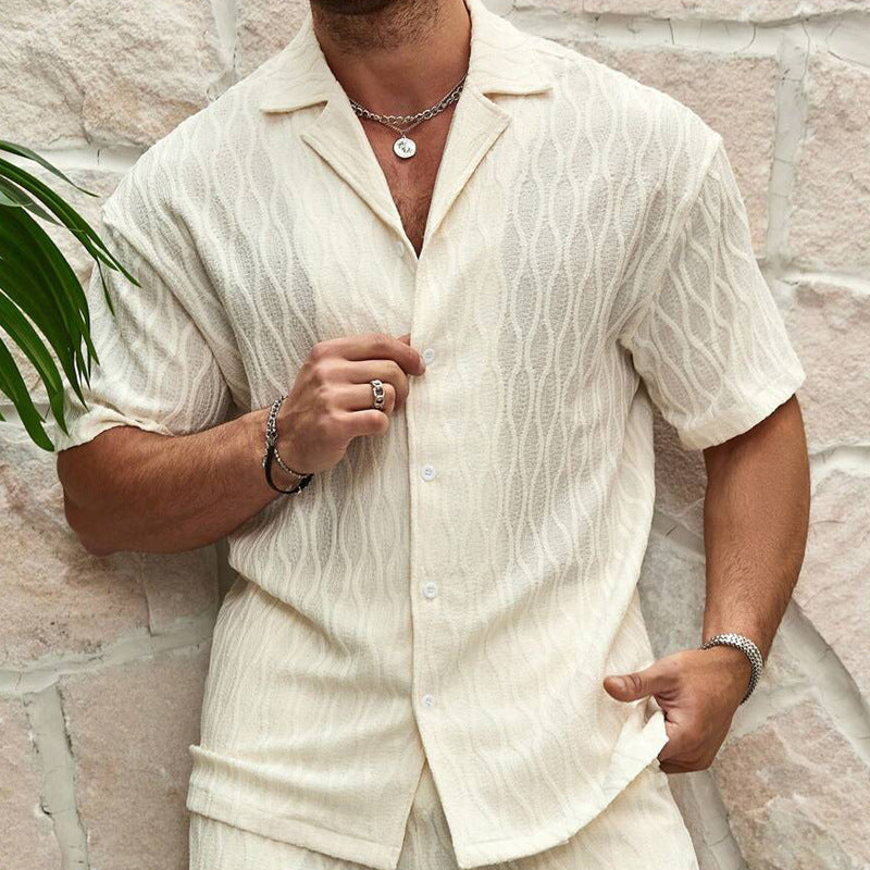 Men Tracksuits Summer Fashion Solid Loose Casual Two Pieces Lapel