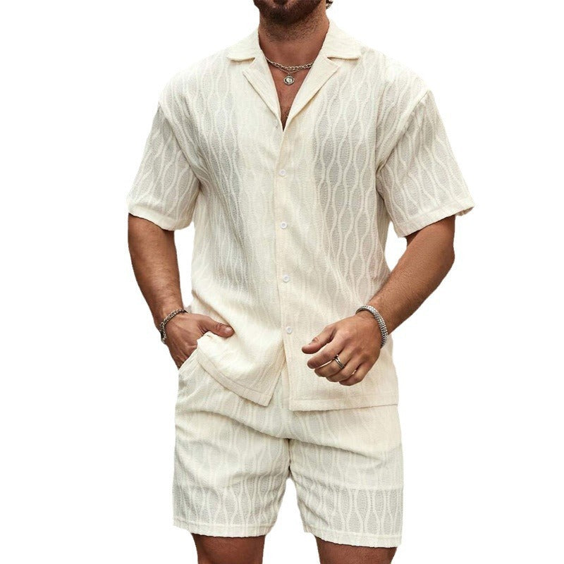 Men Tracksuits Summer Fashion Solid Loose Casual Two Pieces Lapel