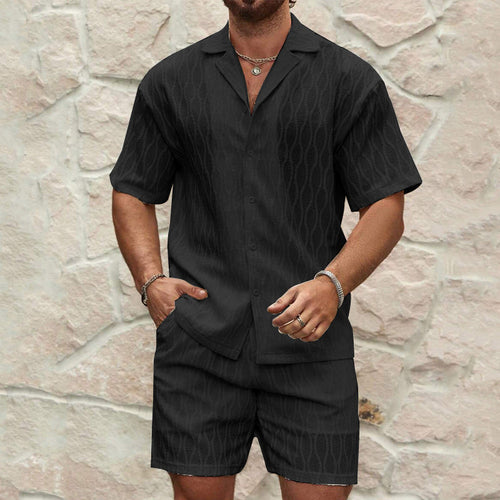 Men Tracksuits Summer Fashion Solid Loose Casual Two Pieces Lapel