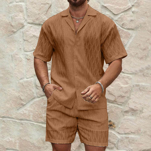Men Tracksuits Summer Fashion Solid Loose Casual Two Pieces Lapel