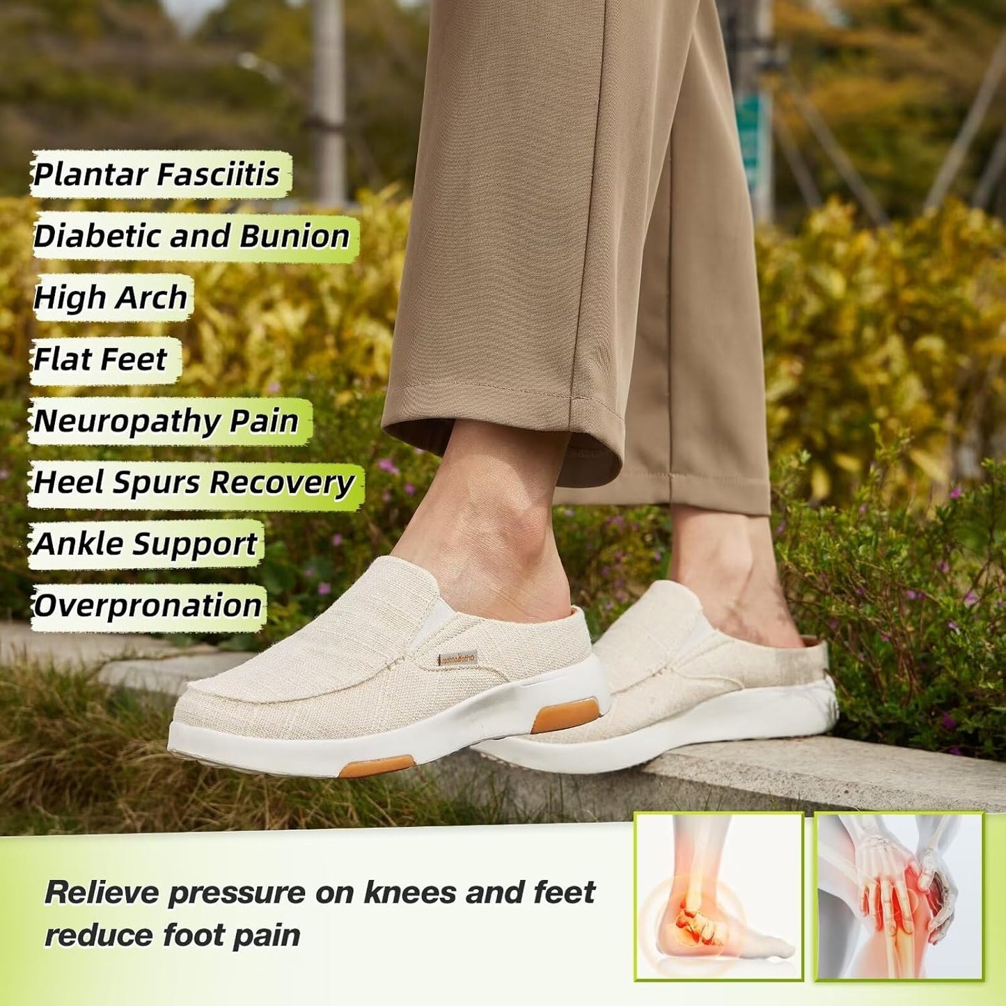 Women'S Orthopedic Slip-On Loafers Walking Shoes: Comfortable Arch Support Slippers for Plantar Fasciitis, Casual Canvas Orthotic Mule Clogs for Foot Heel Pain Relief