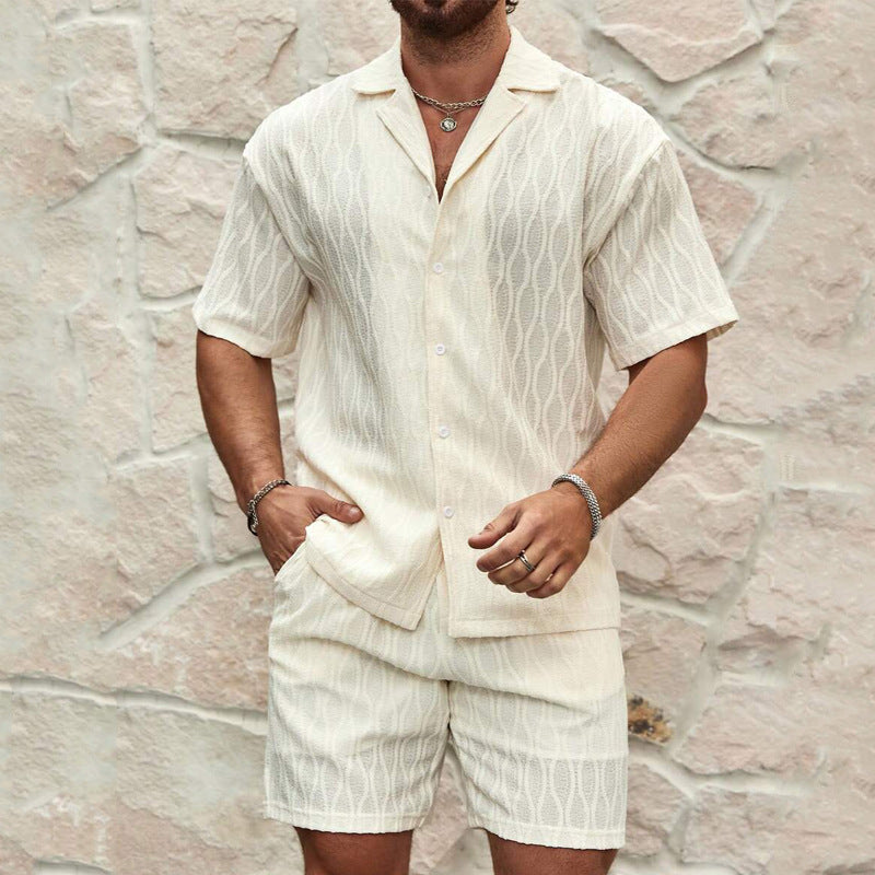 Men Tracksuits Summer Fashion Solid Loose Casual Two Pieces Lapel