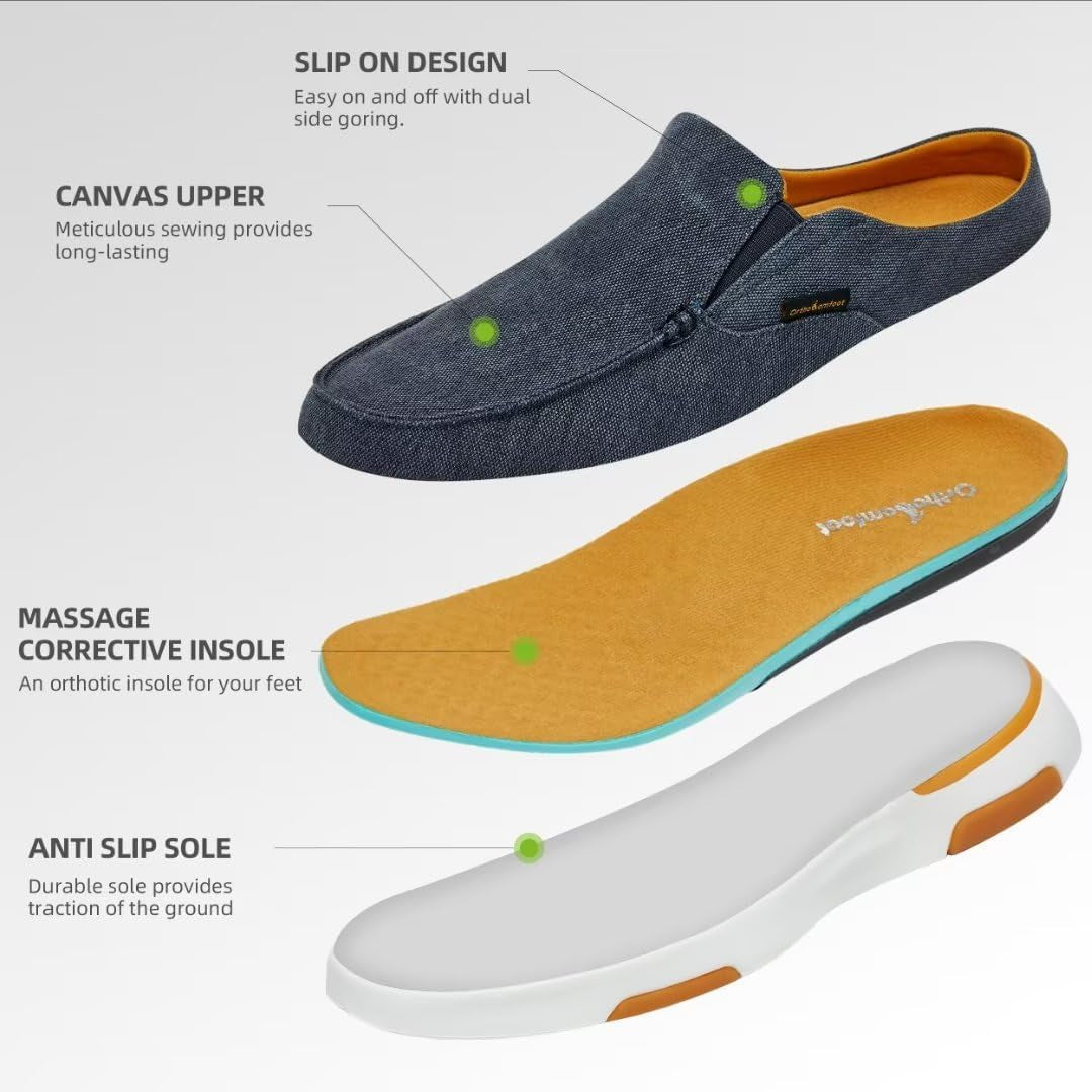Men'S Orthopedic Slip-On Loafers Walking Shoes with Arch Support: Casual Plantar Fasciitis Slippers for Flat Feet, Comfortable Orthotic Shoes for Foot and Heel Pain Relief