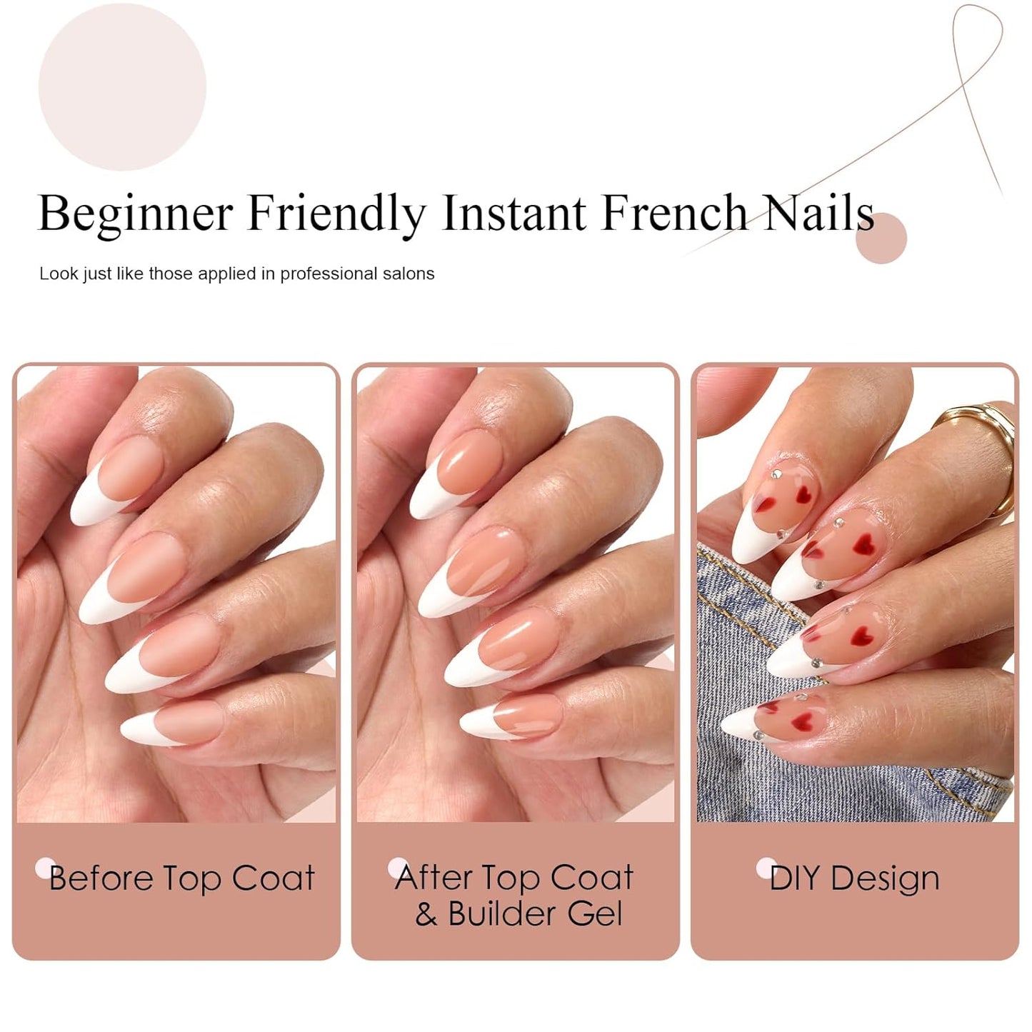 French Tip Press on Nails Gel Nail Tips - 300Pcs Pre-Colored Quick and Easy Press on Nails Almond Fake Nails with Designs DIY Nail Extensions, Nude White