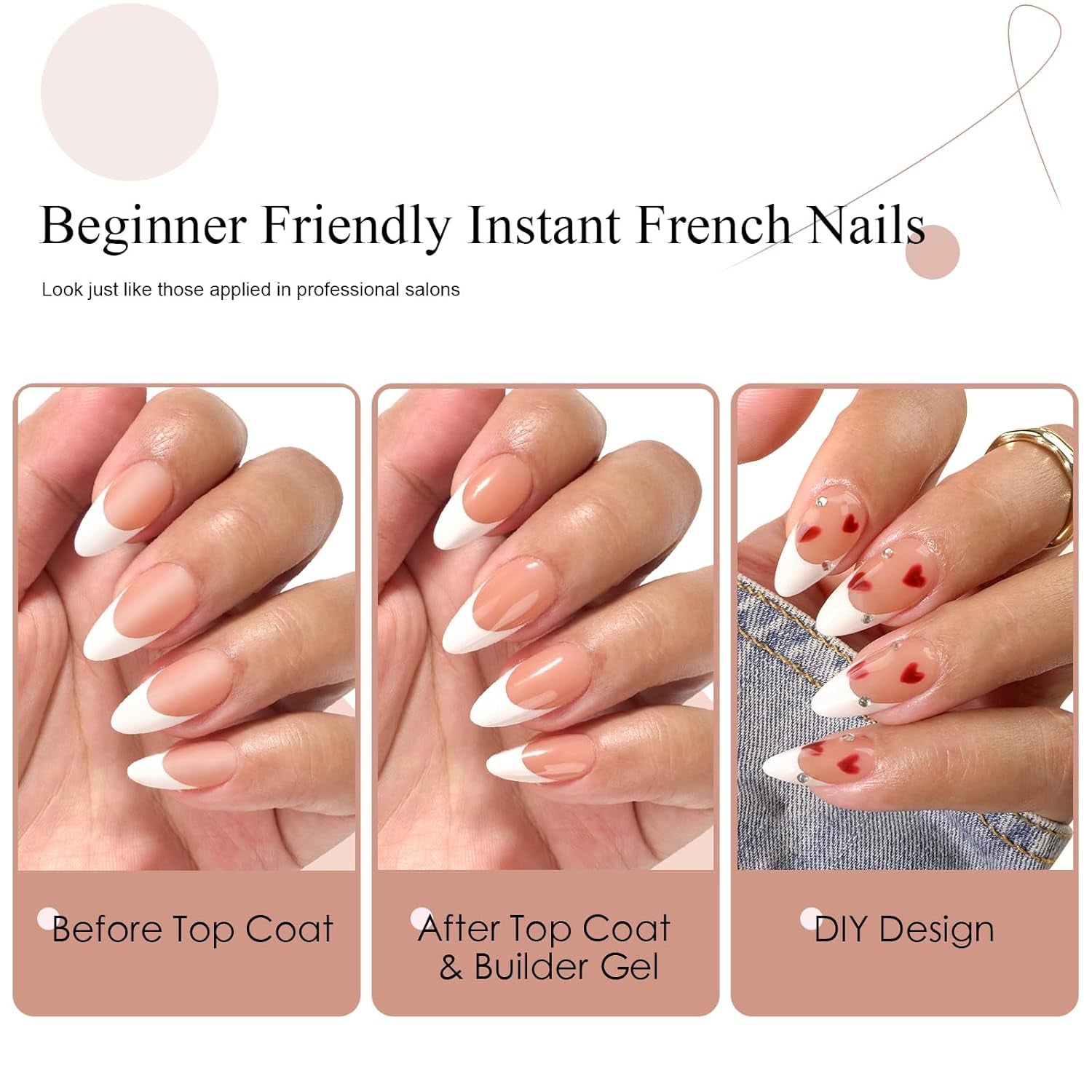 French Tip Press on Nails Gel Nail Tips - 300Pcs Pre-Colored Quick and Easy Press on Nails Almond Fake Nails with Designs DIY Nail Extensions, Nude White