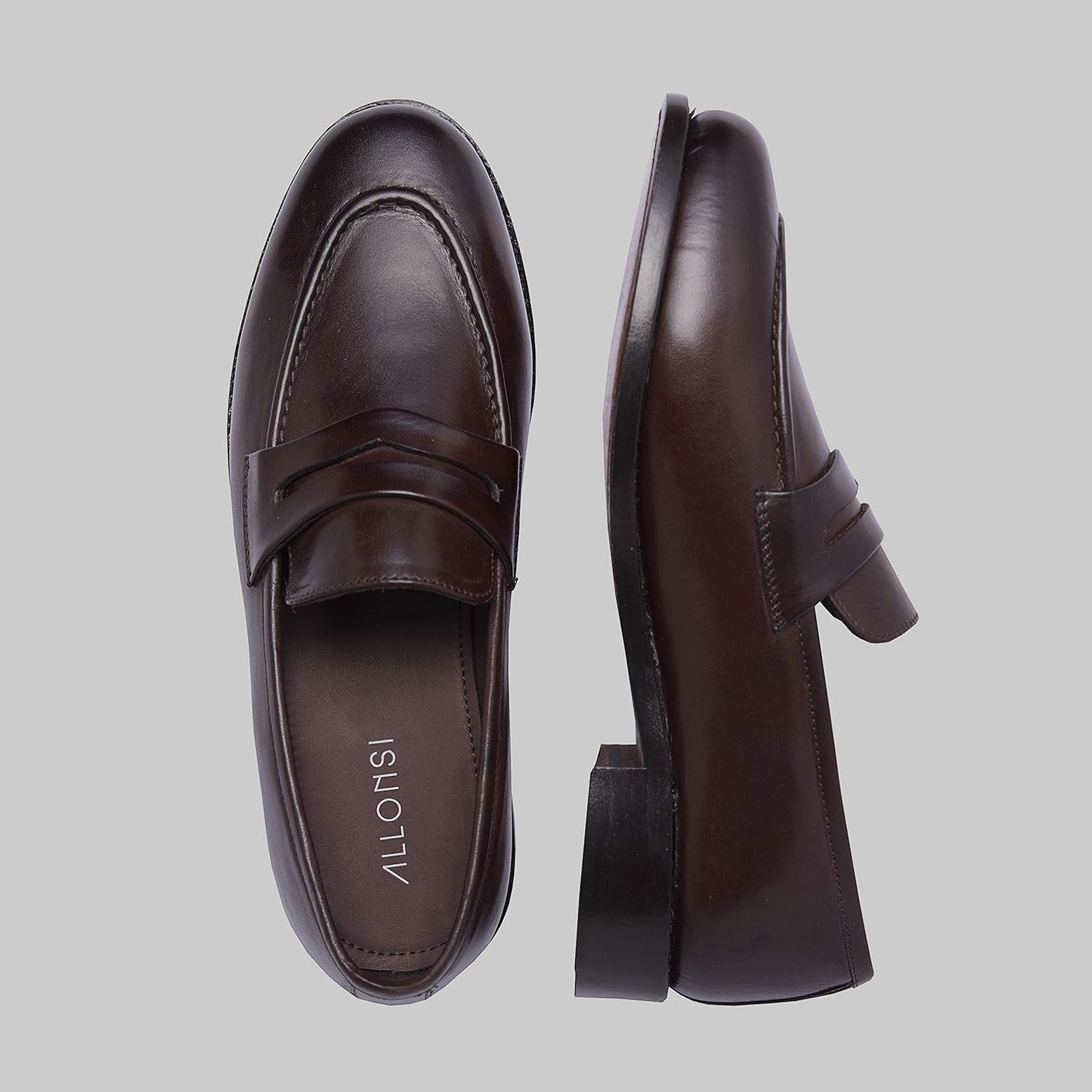 | James Genuine Leather Men'S Penny Loafers | Goodyear Welted Dress Loafers | Brown Leather Sole Slip on Shoes | Comfortable Handcrafted Luxury Shoes for Men