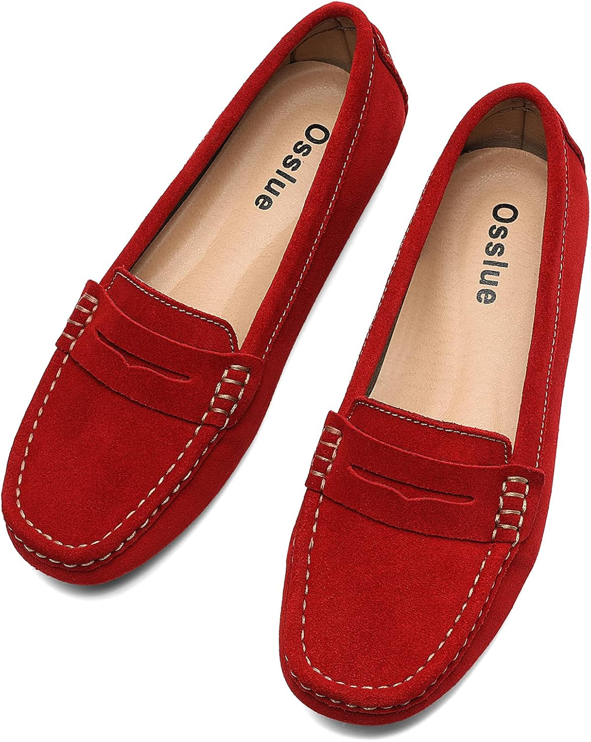 Women'S Suede Leather Casual Penny Loafers Retro Ladies Moccasins Driving Mocs Comfort Slip-On Fashion Boat Shoes Classic Flats
