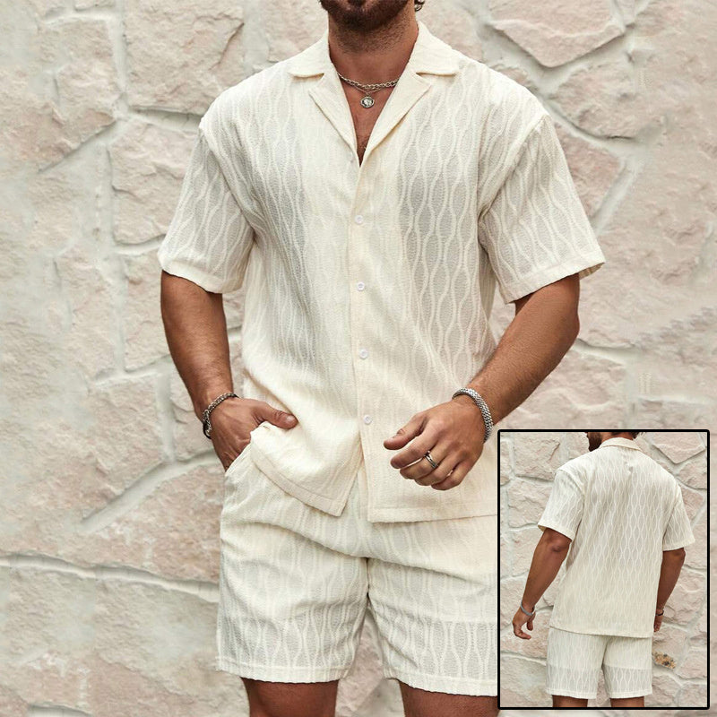 Men Tracksuits Summer Fashion Solid Loose Casual Two Pieces Lapel