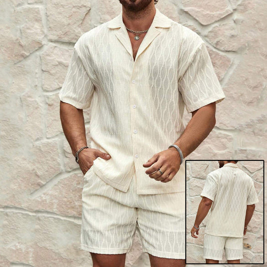 Men Tracksuits Summer Fashion Solid Loose Casual Two Pieces Lapel