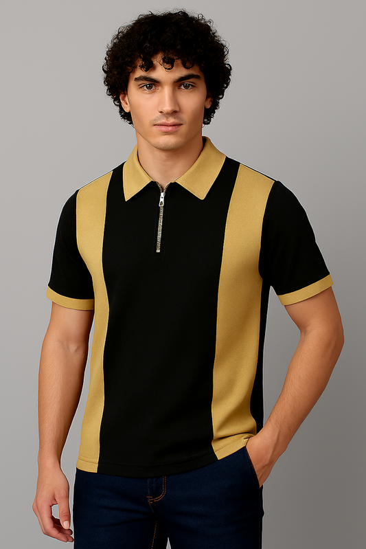 Men T-shirt, Beige & Black (Size-L)